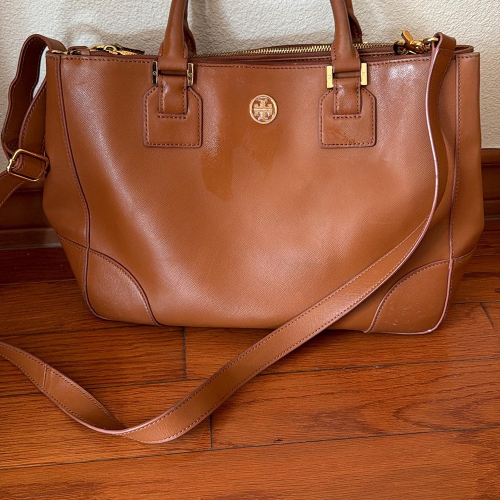 Tory Burch Robinson Leather Tote Bag Neutral Brown
